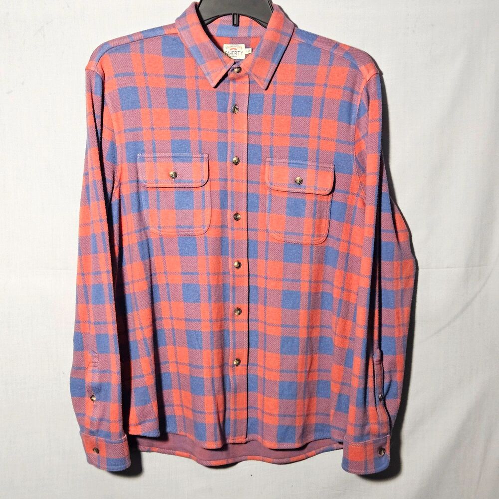 Faherty Legend Sweater Shirt Rose Blue Check Mens L Plaid Button Down Flannel